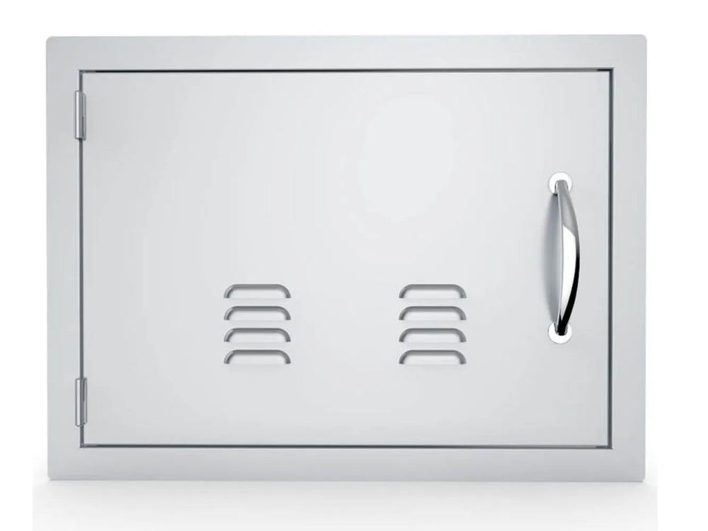 Sunstone A-DH1724-L 17x24 vented access door – left hinge, 304 stainless steel BBQ island service door with sleek handle and ventilation louvers.