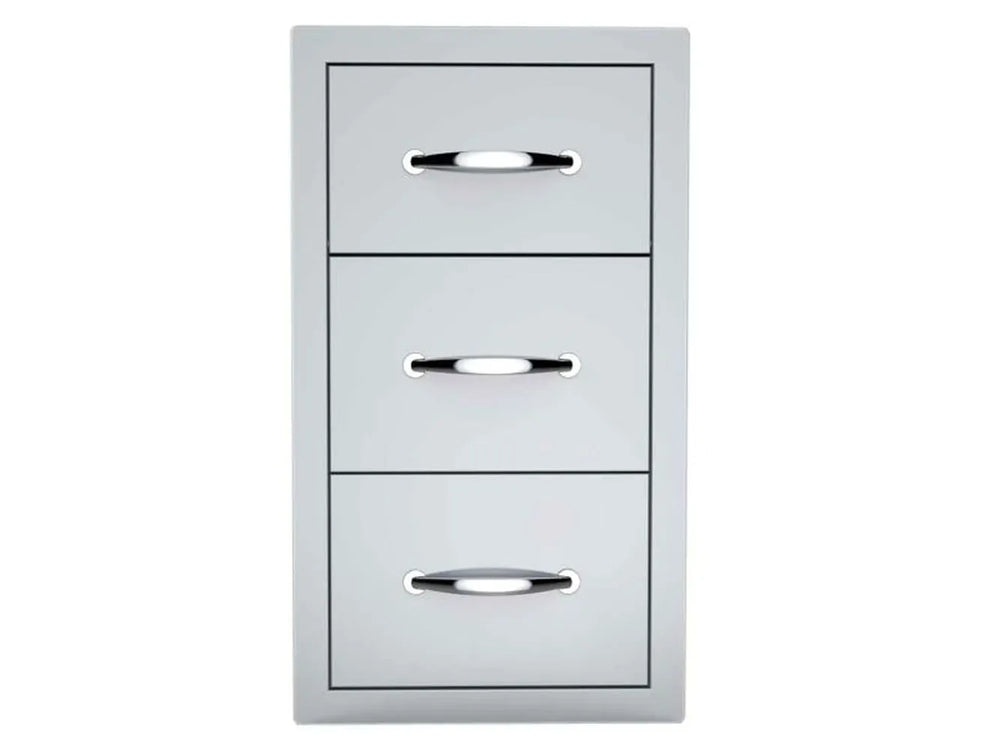 3-section combo face — top paper-towel holder compartment, middle drawer, bottom drawer.
