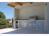 The A-DPCF combo installed in an outdoor kitchen island (the vertical 3-handle unit).