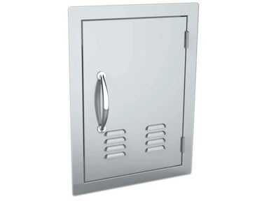 Angled view of Sunstone A-DV1420 vented 14x20 stainless access door – right-hinge outdoor BBQ island service door for airflow and easy access.