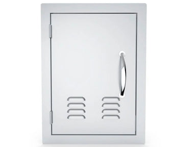 Sunstone A-DV1420-L 14" x 20" vented access door – left swing, 304 stainless steel outdoor kitchen utility door with louvered vents and vertical handle.