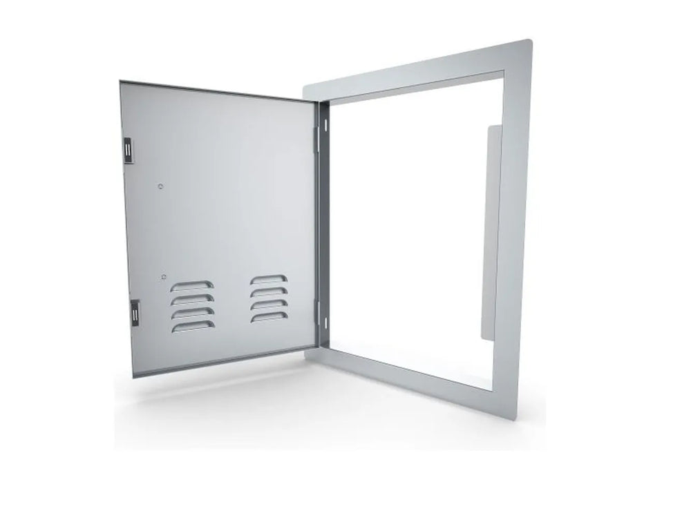 Sunstone A-DV1420-L shown open – left-swing vented access door with full service opening for outdoor kitchen components and ventilation.