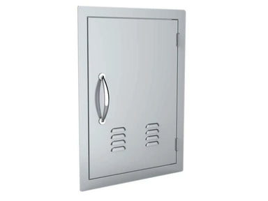 Angled view of Sunstone A-DV1724 vented 17x24 stainless steel access door – right hinge outdoor BBQ island utility door for clean built-in installations.