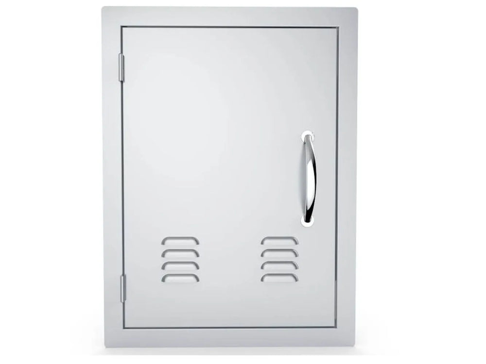 Sunstone A-DV1724-L 17" x 24" vented access door – left-hinge 304 stainless steel outdoor kitchen utility door with vented panel and curved handle.