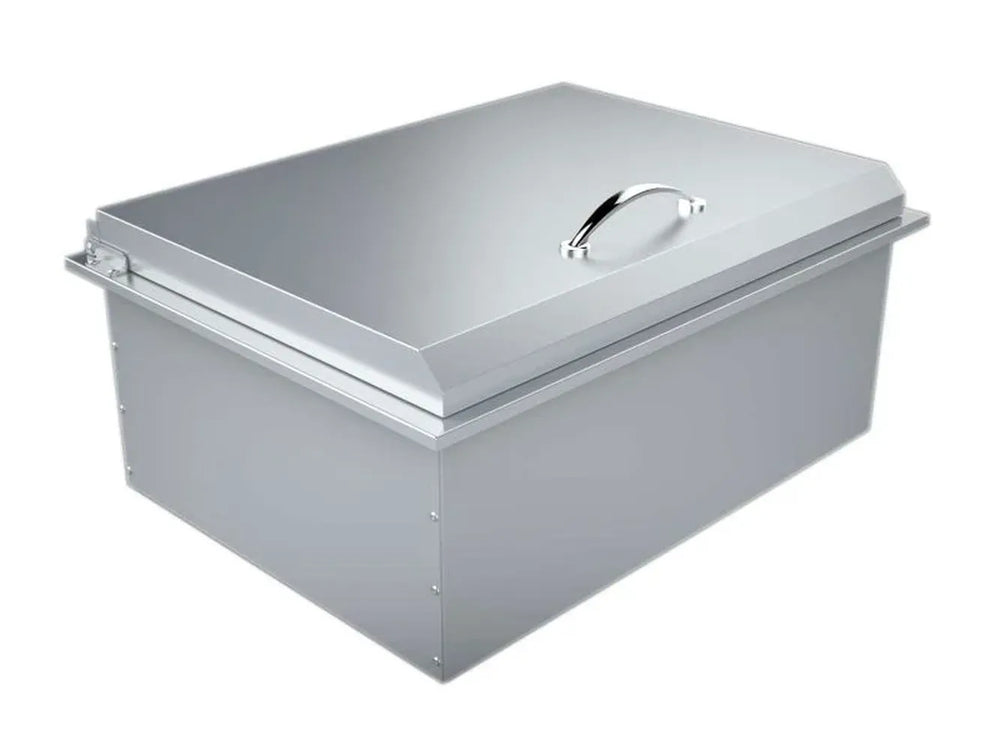 Sunstone A-IC 28-inch drop-in insulated ice chest with stainless steel lid and handle, 304 SS outdoor kitchen beverage cooler.