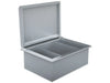Angled view of Sunstone A-IC 28-inch drop-in insulated ice chest with open lid and partitioned interior, 304 stainless steel.