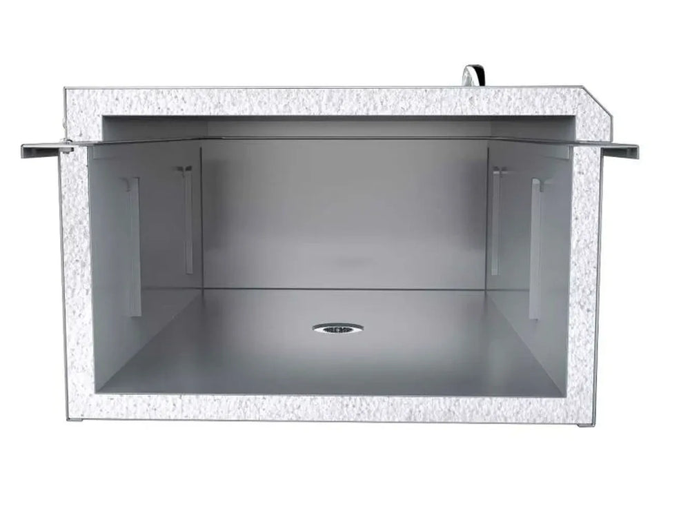 Cutaway of Sunstone A-IC 28-inch drop-in insulated ice chest showing thick insulation and stainless interior, 304 SS outdoor cooler.