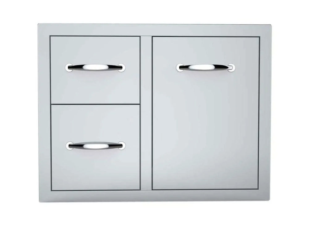 Sunstone A-LPCDD30 30-inch tank tray double drawer combo, stainless steel access panel with two drawers and pull-out tray.