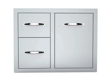 Sunstone A-LPCDD30 30-inch tank tray double drawer combo, stainless steel access panel with two drawers and pull-out tray.