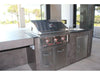 Outdoor kitchen island with built-in stainless grill and Sunstone A-LPCDD30 drawers and tank tray combo installed below.