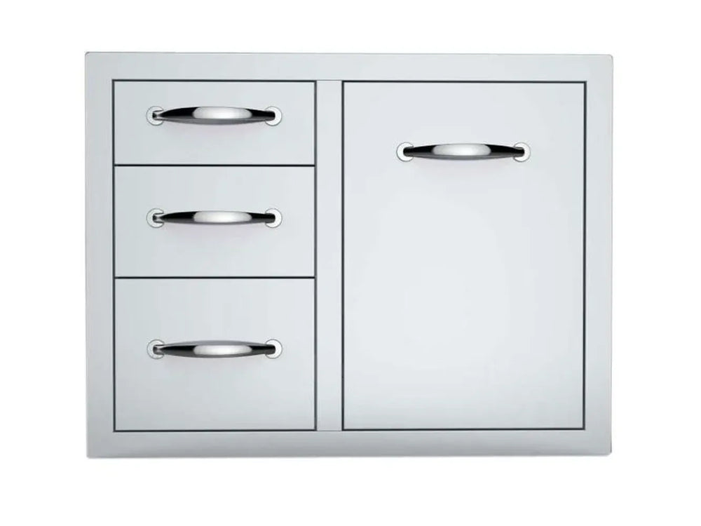 Sunstone A-LPCTD30 30-inch tank tray triple drawer combo, stainless outdoor kitchen access panel with three drawers and pull-out tray.