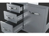 Sunstone A-LPCTD30 triple drawers pulled open next to access panel, showing smooth slide rails and stainless storage space.
