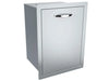 Angled view of Sunstone A-TRHD 20-inch stainless pull-out trash drawer cabinet, closed with chrome handle.
