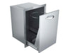 Sunstone A-TRHD 20-inch soft-close pull-out trash drawer opened, showing slide rails and interior frame.