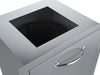 Top view of Sunstone pull-out trash drawer with square opening and black trash bag inside.