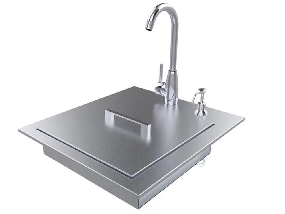 Sunstone ADASK20 ADA compliant outdoor sink with stainless cover, gooseneck faucet and soap dispenser, compact bar sink station.