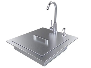 Sunstone ADASK20 ADA compliant outdoor sink with stainless cover, gooseneck faucet and soap dispenser, compact bar sink station.