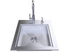 Top view of Sunstone ADASK20 ADA compliant stainless sink basin with drain and faucet, outdoor kitchen prep sink.
