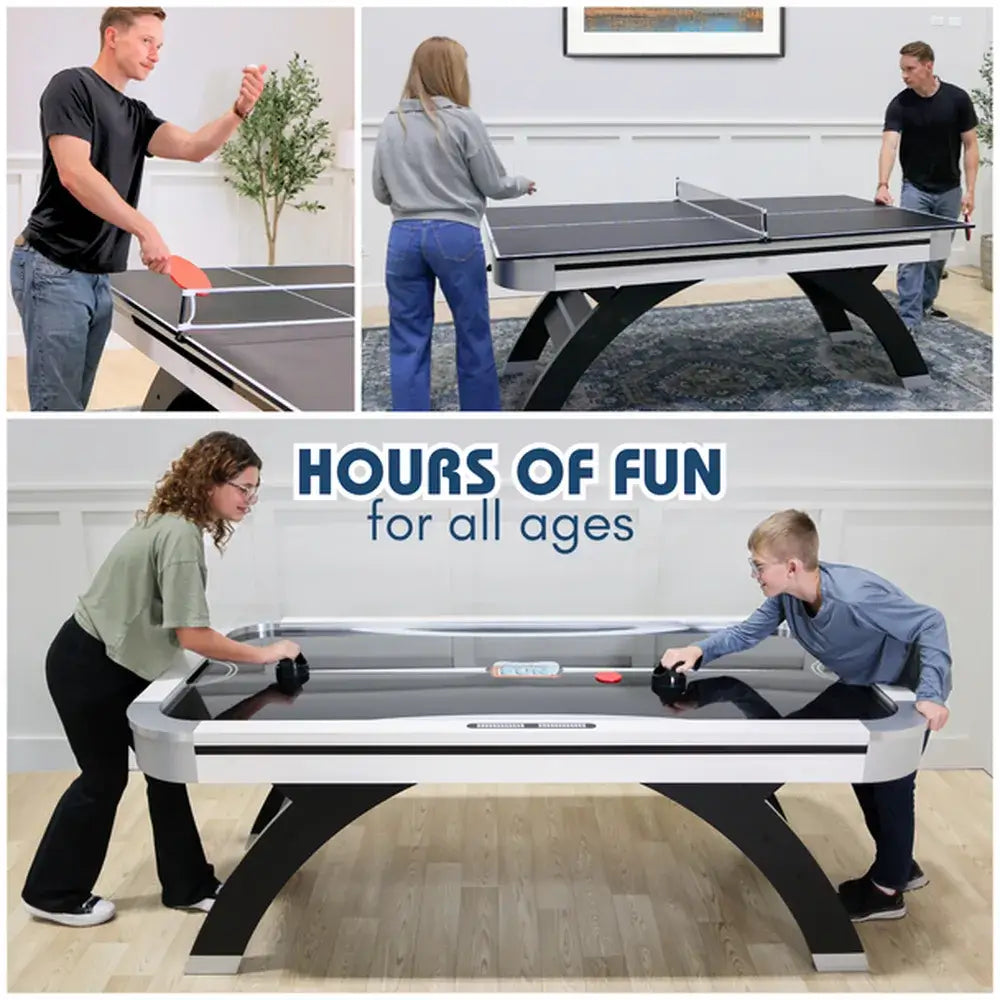 People enjoying the Freetime Fun Slap Shot 3-in-1 convertible air hockey and table tennis game table