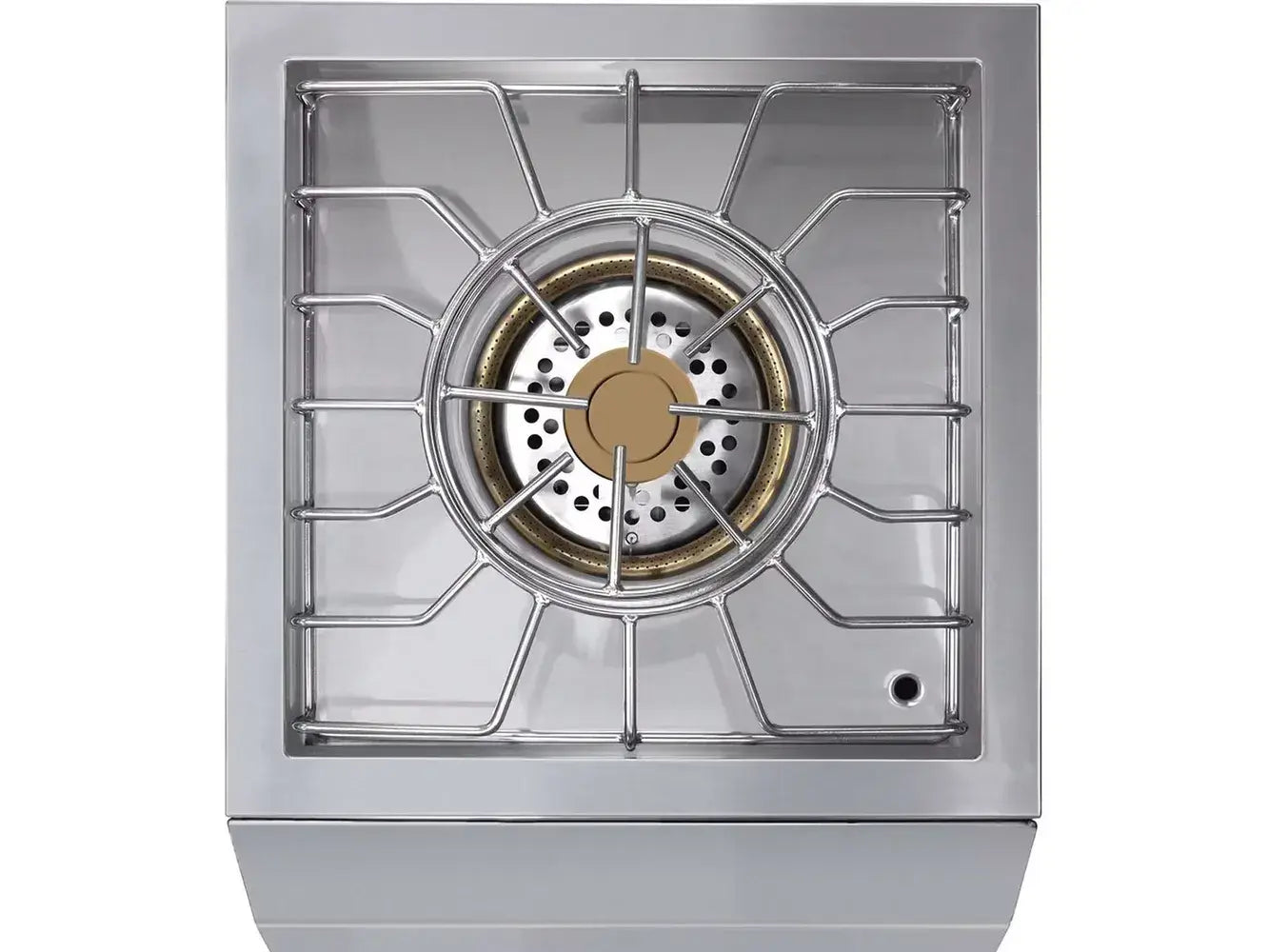 Top view of the single commercial brass burner on the AMG Estate 65K BTU Power Burner