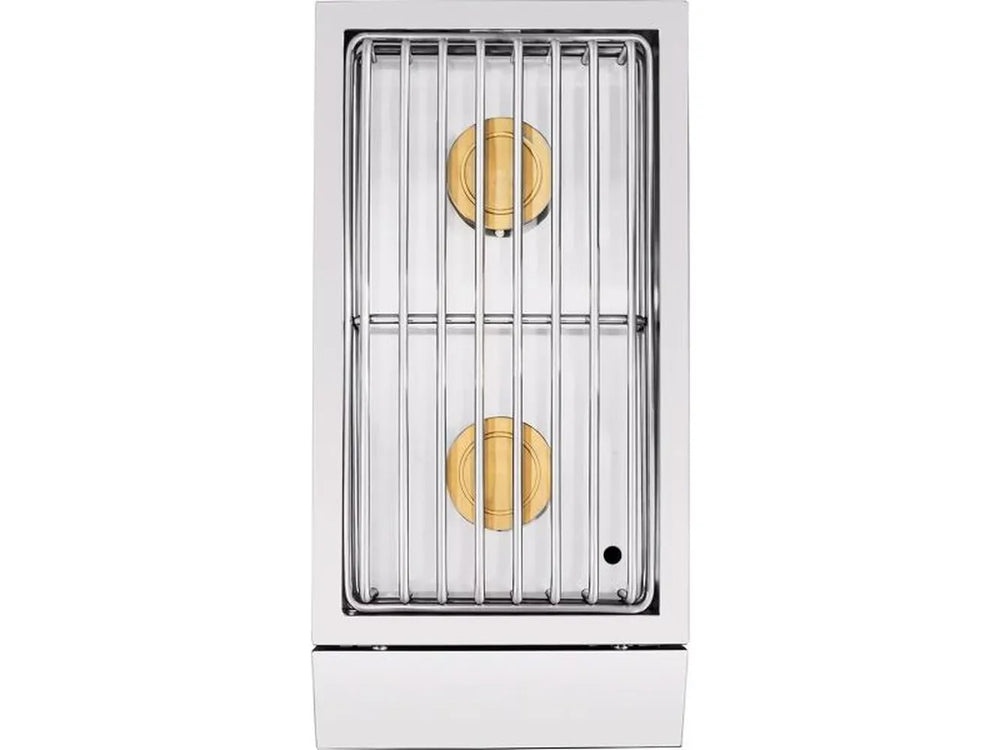 Top view of the dual brass burners and heavy-duty cooking grate on the AMG Estate Side Burner