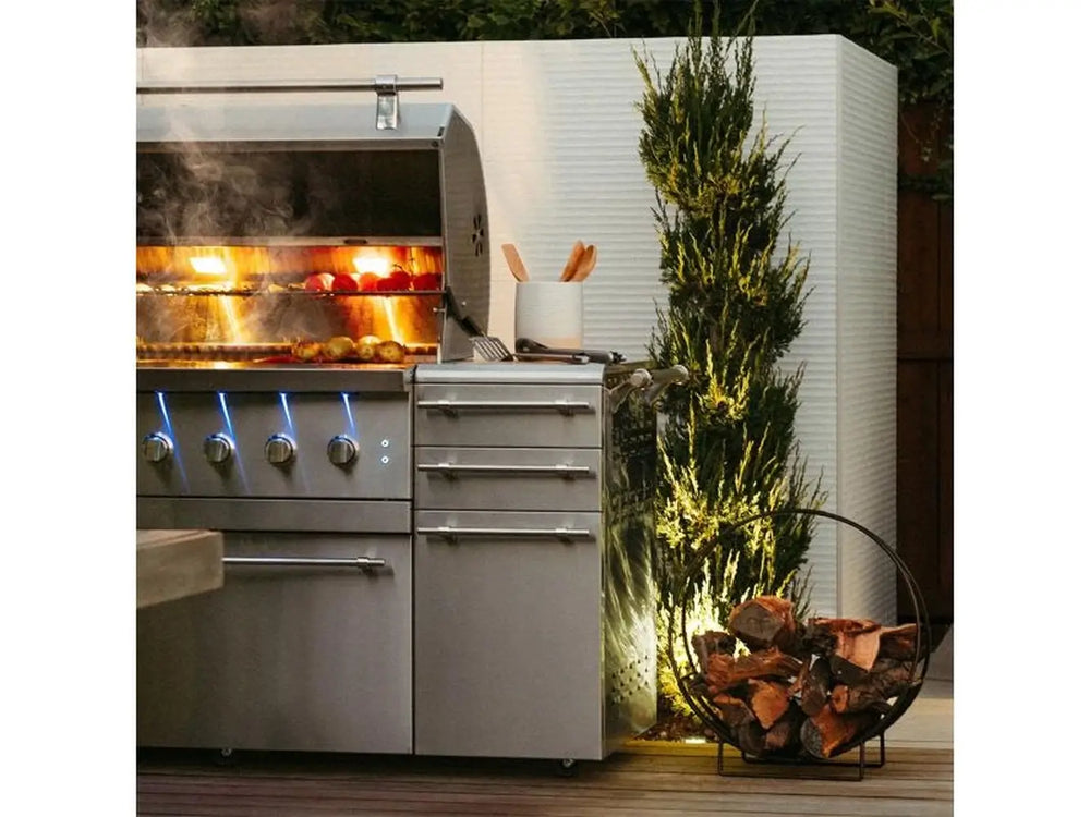 American Made Grills Encore 36" Hybrid Gas, Wood & Charcoal Grill Close up Lifestyle
