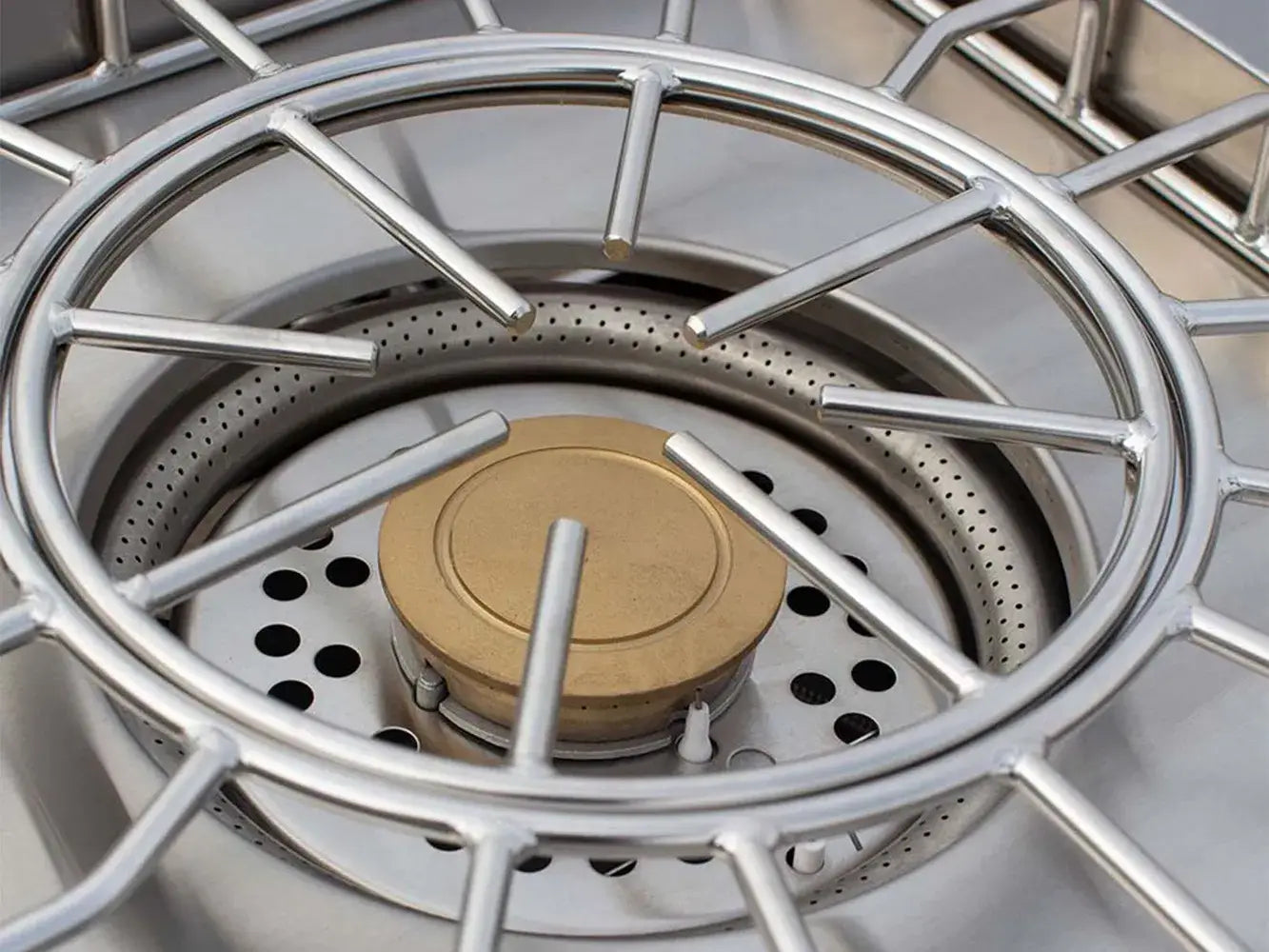 Durable stainless steel wok ring and brass burner components of American Made Grills Power Burner