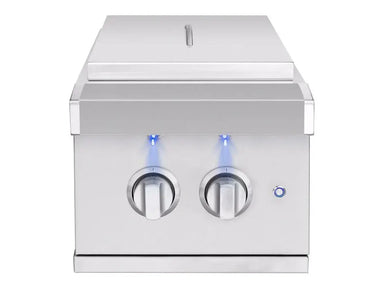 AMG 24,000 BTU double side burner with stainless steel cover/lid closed - natural gas grill accessory
