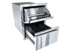 Sunstone ARU-16PCD paper towel holder drawer combo with bottom storage drawer pulled out, showing deep stainless bin and smooth slides.