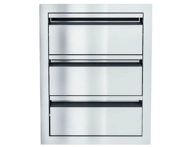 Sunstone ARU-16TD 16" stainless steel triple drawers, flush-mount outdoor kitchen storage drawers with modern handle-free design.