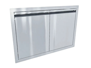 Sunstone ARU-DD30 30" stainless steel double door with integrated top vent, flush-mount outdoor kitchen access doors, clean handle-free design.