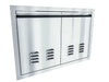Angled view of Sunstone ARU-DDV30 30-inch vented stainless double door for outdoor BBQ island storage and airflow.