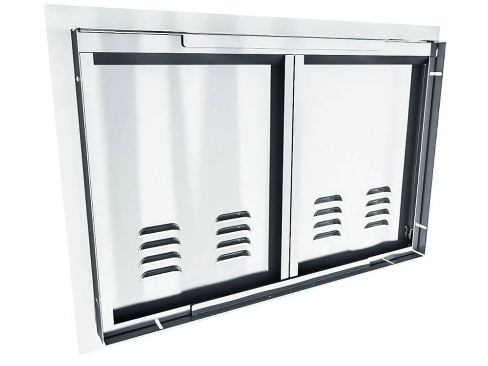 Back view of Sunstone ARU-DDV30 30" vented double access door showing reinforced panels, mounting frame, and ventilation cutouts.