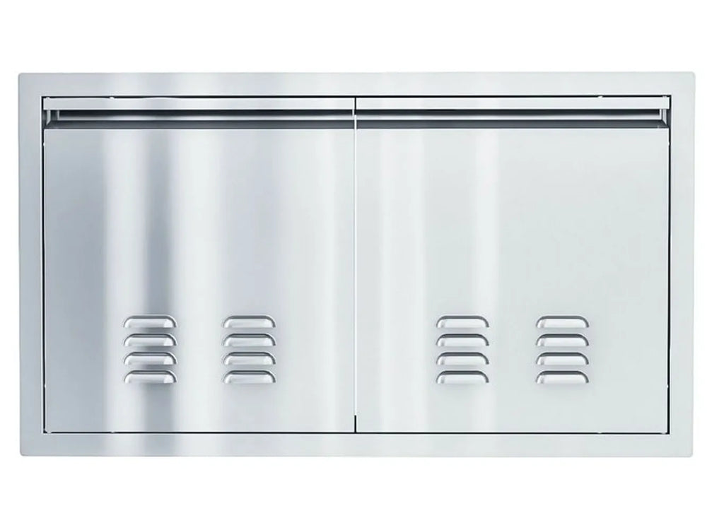 Sunstone ARU-DDV36 36" vented double access doors in 304 stainless steel, flush-mount outdoor kitchen cabinet doors with louver vents.