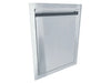 Angled view of Sunstone ARU-DV16 stainless access door with integrated top vent opening for outdoor kitchen island storage.