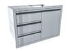 Angled view of Sunstone ARU-TDC30 30-inch stainless drawer and door combo for outdoor BBQ island storage and organization.