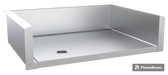 Angled view of stainless steel drop-in griddle liner with rear and side splash guards
