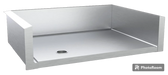 Angled view of stainless steel drop-in griddle liner with rear and side splash guards