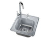 Sunstone A-SS17 stainless drop-in bar sink with hot/cold gooseneck faucet and soap dispenser, compact outdoor kitchen sink.