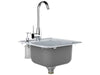 Side view of Sunstone A-SS17 stainless drop-in sink showing deep basin, mounting rim, and hot/cold faucet plumbing connections.