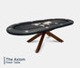 Axiom oval 10-player poker table with world map felt, padded armrest and stainless steel cup holders