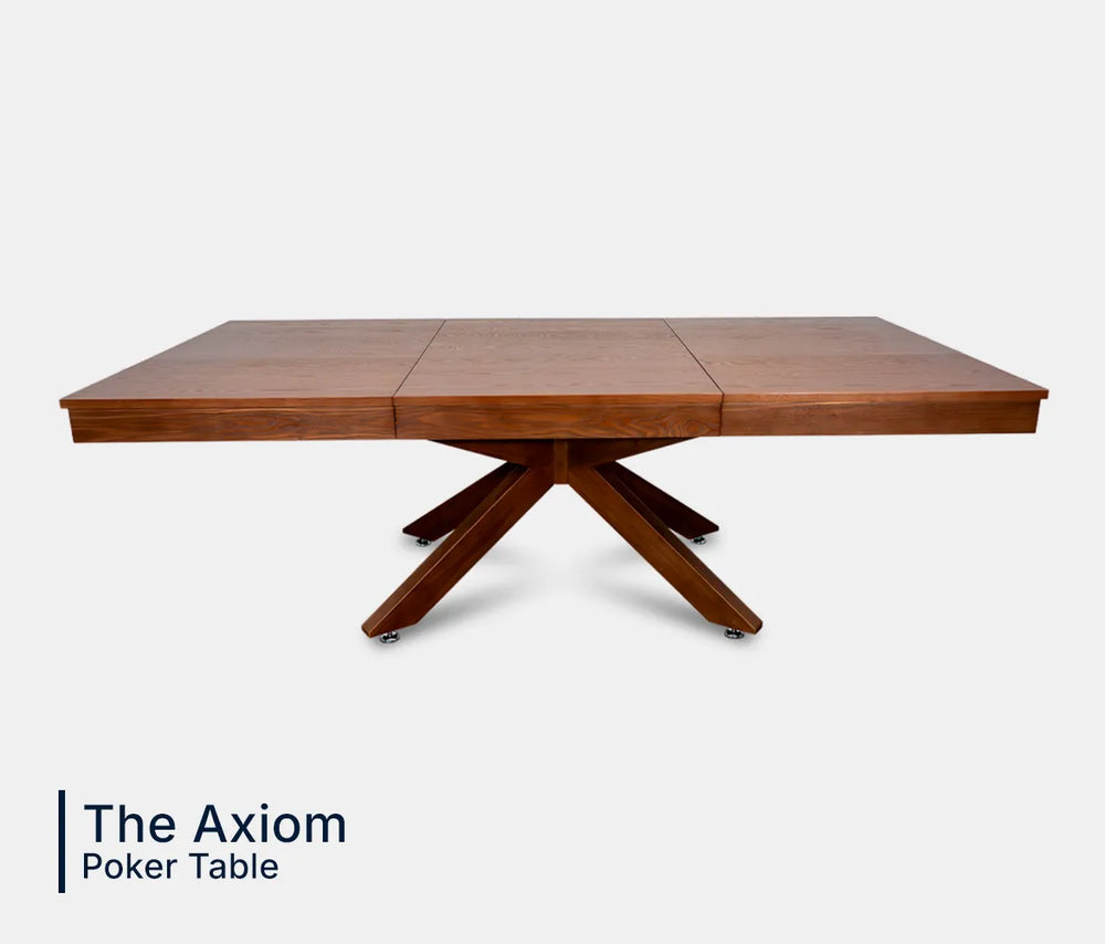 BBO Axiom convertible poker dining table with solid wood top and modern pedestal base
