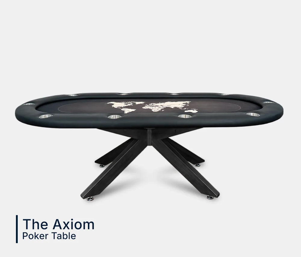 BBO Halo Series Axiom 10-player poker table with black finish base and world map felt