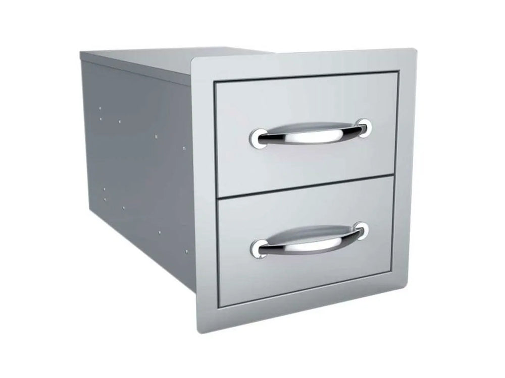 Drawer box/cabinet depth visible behind the face frame with both drawers closed.