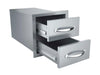 Both drawers pulled out showing the two storage bins and side-mounted soft-close slide rails.
