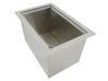 Open Sunstone B-IC14 insulated ice chest showing stainless interior and drain, 14x12 wall-mounted outdoor beverage cooler.