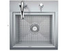 Sunstone B-PS21 top view stainless sink with bottom grid rack, faucet and soap dispenser, 21-inch drop-in prep sink.
