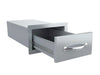Drawer pulled out showing the interior storage bin and side-mounted soft-close slide rails.