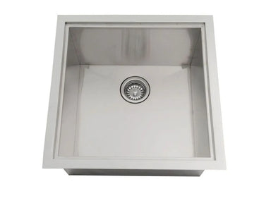 Top view of Sunstone B-SK20 20-inch single basin sink interior with drain, 304 stainless steel drop-in sink.