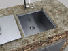 Sunstone B-SK20 20-inch 304 stainless steel sink installed in outdoor kitchen countertop with faucet and soap dispenser.
